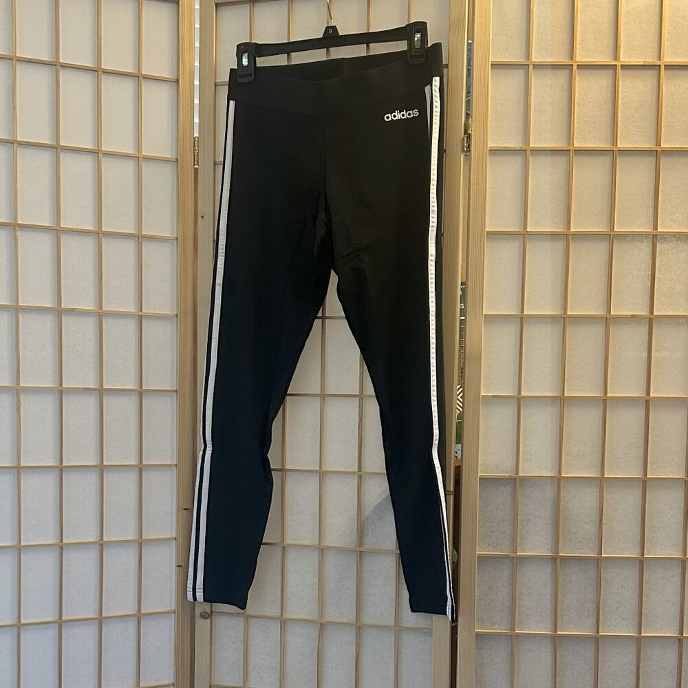 New! Adidas three-stripe leggings full length, black and white, women's medium